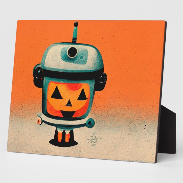 Plaque Photo Retro Halloween Robot 002 ・ Cute Custom Kids Art (Côté)