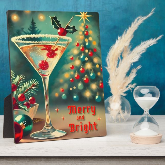 Plaque Photo Retro les années 50 Merry Bright Christmas Cocktai (Côté)