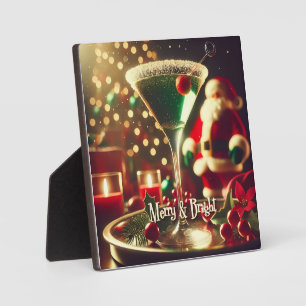 Plaque Photo Retro Santa Noël Martini Vert des années 50