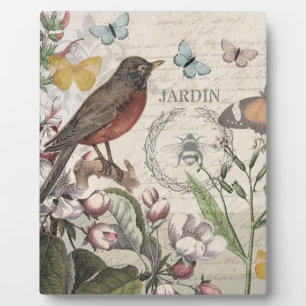 Plaque Photo Robin Elegant Bird Butterfly French Art