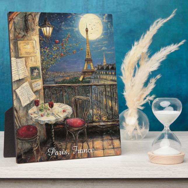 Plaque Photo Romantic Paris France Eiffel Tower Illustration (Côté)