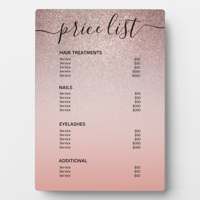 Plaque Photo Rose Gold Parties scintillant Blush Pink Salon Pri (Devant)