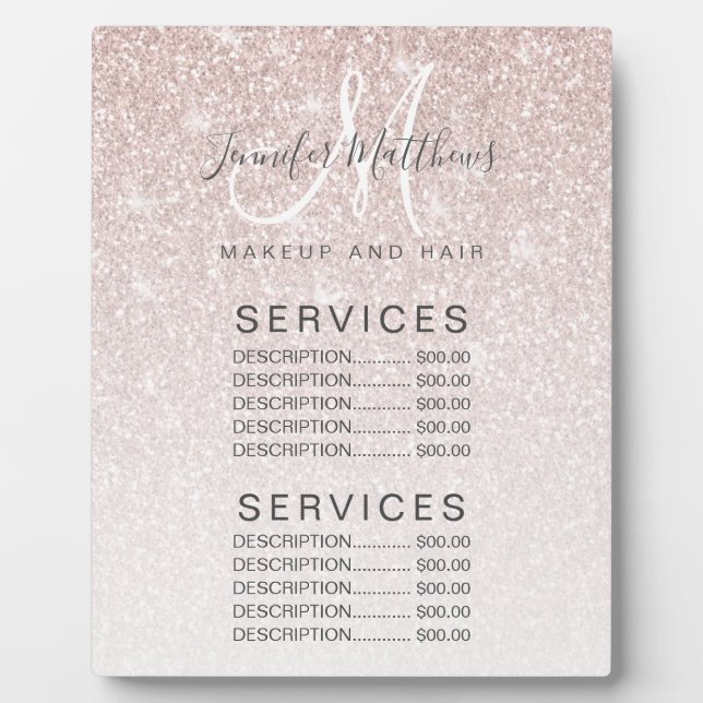 Plaque Photo Rose Gold Parties scintillant Hair Maquillage Salo (Devant)