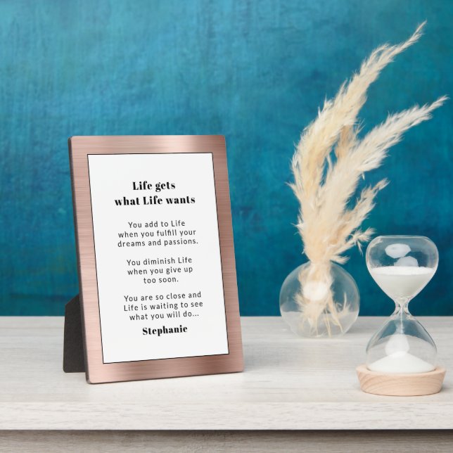 Plaque Photo Rose Motivationnel Personnalisé Or Métal Brossé (Côté)