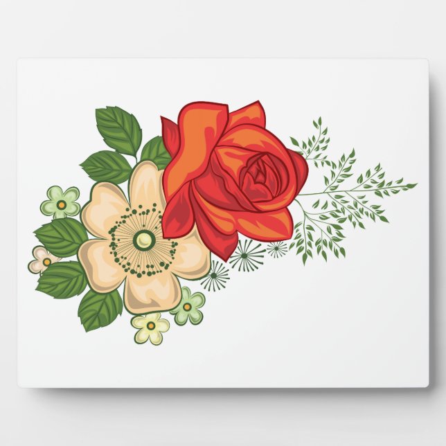 Plaque Photo Rose rouge et marguerites (Devant)