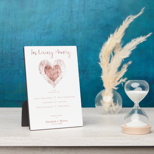 Plaque Photo Rose tendance Gold Heart Love Memory Table Mariage (Côté)
