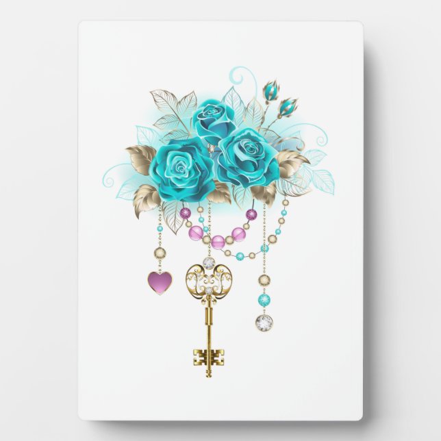 Plaque Photo Roses turquoise avec touches (Devant)