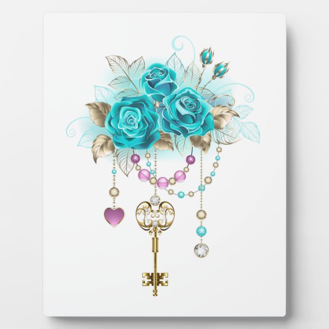 Plaque Photo Roses turquoise avec touches (Devant)