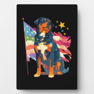 Plaque Photo Rottweiler patriotique avec Art Drapeau des Etats-