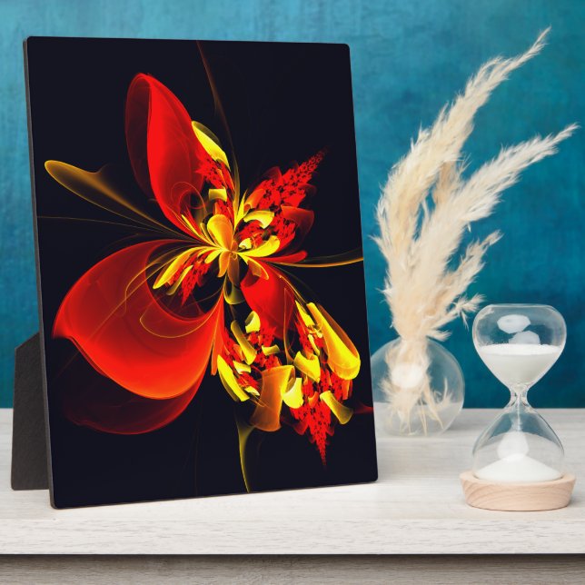 Plaque Photo Rouge Jaune Floral Moderne Résumé Modèle Art #10 (Côté)