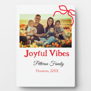 Plaque Photo Ruban rouge vibes joyeux ajout nom famille photo n
