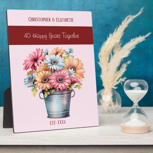 Plaque Photo Ruby 40e anniversaire fleurs noms rose (Côté)