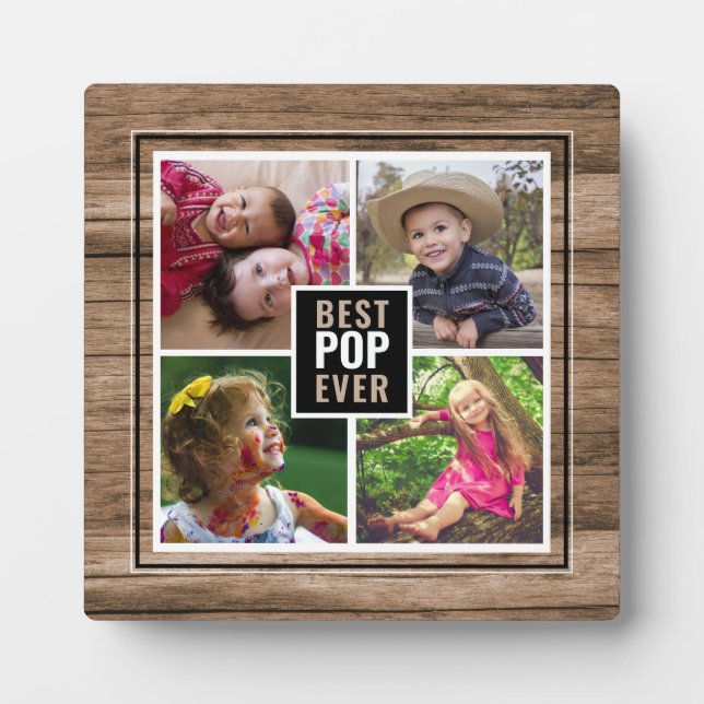 Plaque Photo Rustic Best Pop Ever Grand-père 4 Photo Collage (Devant)