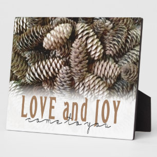 Plaque Photo Rustic Holiday Love and Joy Pine Cone