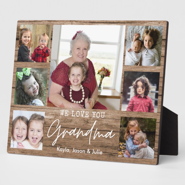 Plaque Photo Rustic Wood 7 Photo Collage We Love You Grand-mère (Côté)