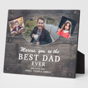 Plaque Photo Rustic Wood Best Papa 2 Enfants Photo Fête du Père