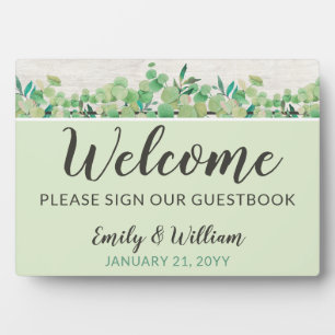 Plaque Photo Rustic Wood & Eucalyptus Bienvenue Mariage Livre d