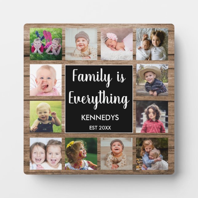Plaque Photo Rustic Wood Family Is Everything 12 Photo Collage (Devant)