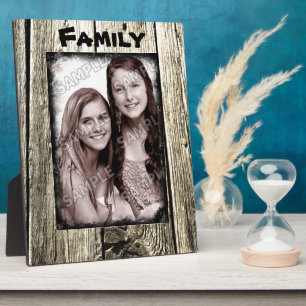 Plaque Photo Rustic Wood Frame Your Family Photo et texte