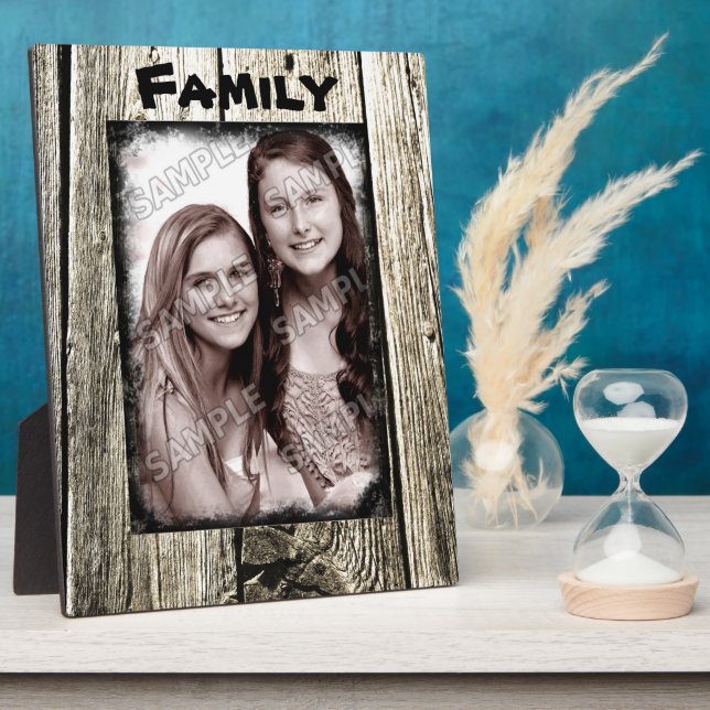 Plaque Photo Rustic Wood Frame Your Family Photo et texte (Côté)