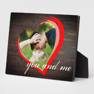 Plaque Photo Rustic Wood Two Hearts Photo Valentine's Day