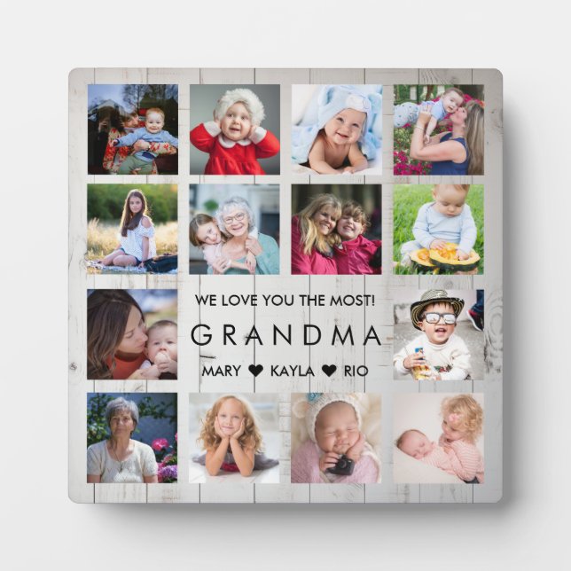 Plaque Photo Rustic Wood We Love You Grandma 14 Photo Collage (Devant)