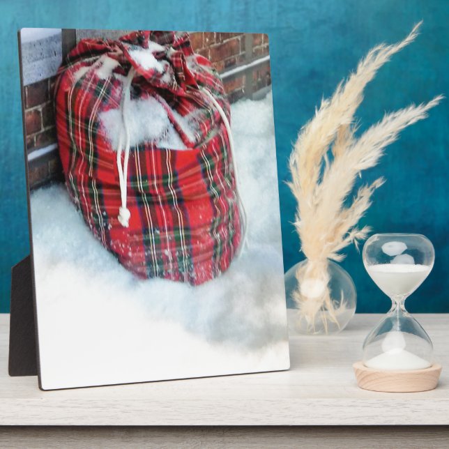 Plaque Photo Sac du Père Noël dans la neige (Côté)