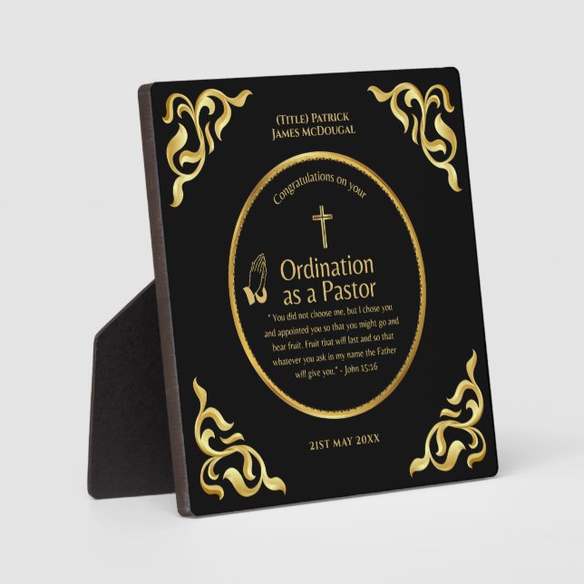 Plaque Photo Sacré Pasteur nouvellement ordonné Cadeau personna (Recto)