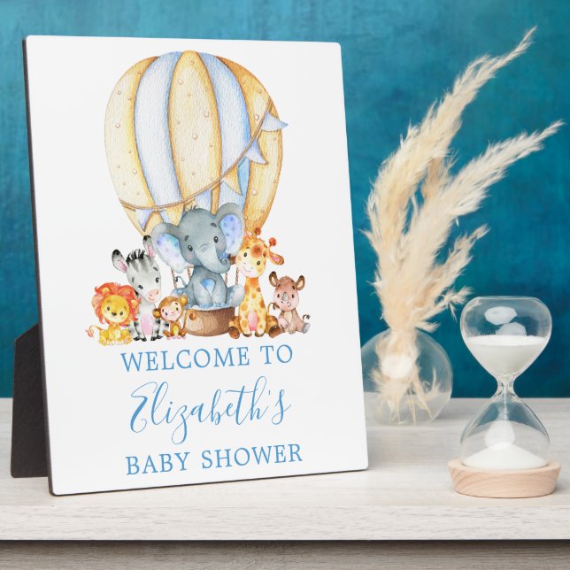 Plaque Photo Safari Animaux Blue Balloon Baby shower Bienvenue (Côté)
