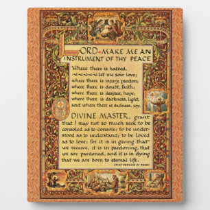 Plaque Photo Saint François d'Assise Prière simple pour la paix