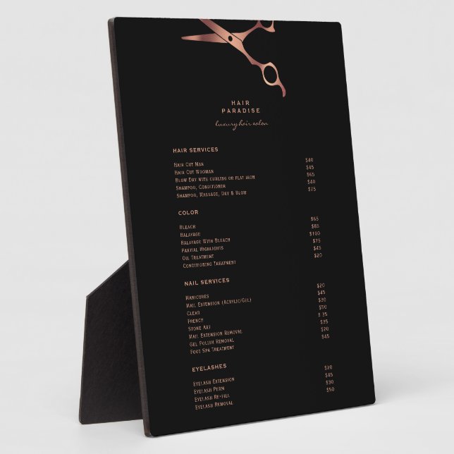 Plaque Photo Salon des cheveux noirs - Liste des prix Menu Affi (Côté)