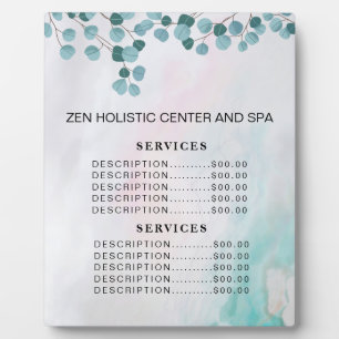 Plaque Photo Salon Spa turquoise Eucalyptus Services Menu Prix