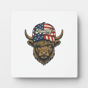 Plaque Photo Salut Vache Highland Patriotique Design Western Vi