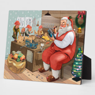 Plaque Photo Santa And Elves Making Toys   Christmas