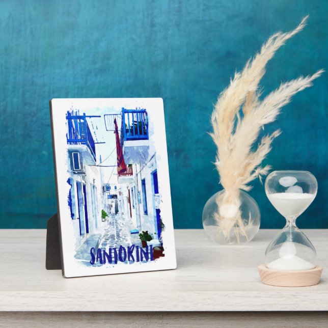 Plaque Photo Santorin Voyage bleu et blanc (Côté)