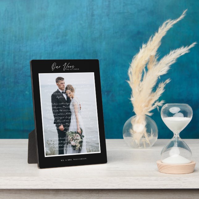 Plaque Photo Script Vows mariage et trame noire minimale (Côté)