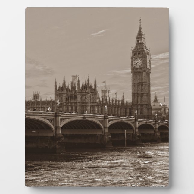 Plaque Photo Sepia Big Ben Tower Palace de Westminster (Devant)