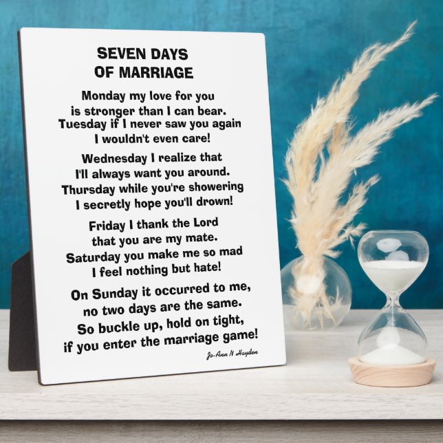 PLAQUE PHOTO SEPT JOURS DE POÈME DE MARIAGE  (Côté)