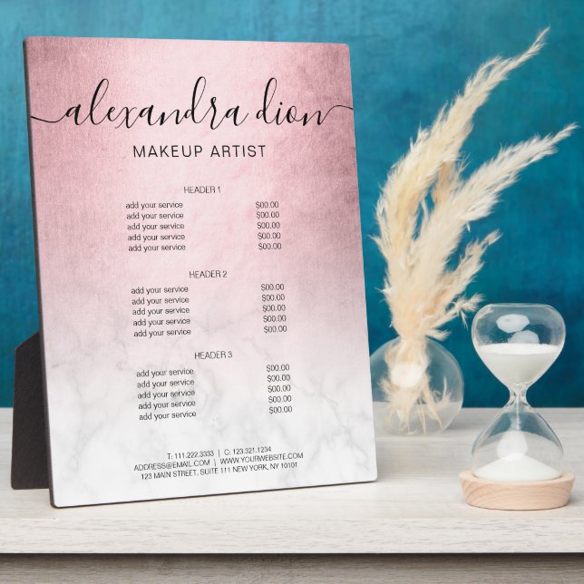 Plaque Photo Services roses élégants de maquillage en marbre do (Côté)