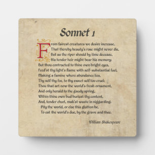 Plaque Photo Shakespeare Sonnet 1 Parchment