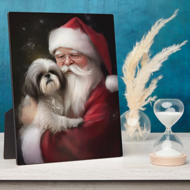 Plaque Photo Shih Tzu Avec Noël Festif Du Père Noël (Côté)
