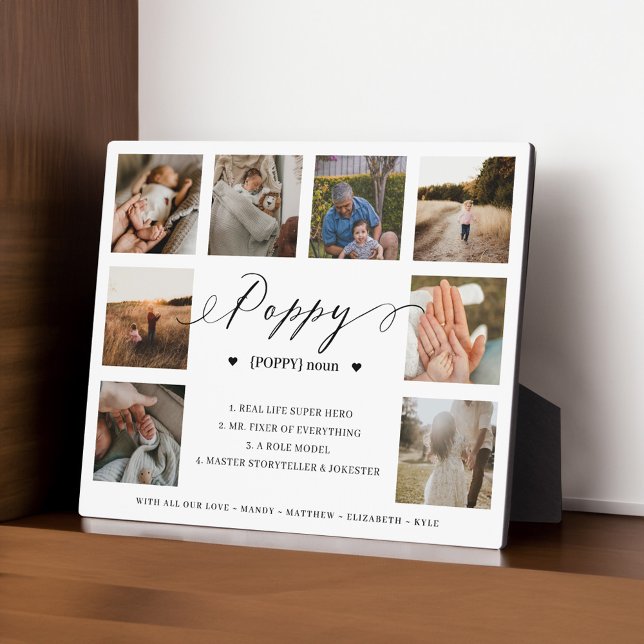 Plaque Photo Sigle de collection photo de script de définition  (Poppy Definition Script Photo Collage Keepsake Plaque)