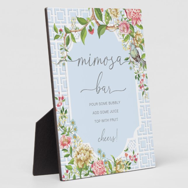 Plaque Photo SIGNE Bleu Chinoiserie Baby shower Mimosa Bar (Côté)