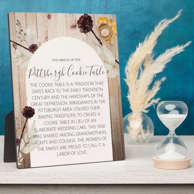 PLAQUE PHOTO SIGNE DU MARIAGE DE LA TABLE DES COOKIES PITTSBURG (Côté)
