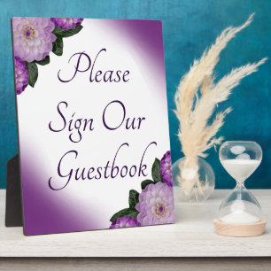 Plaque Photo Signer Notre Livre D'Hôtes Dahlia Purple Lavender 