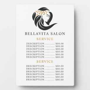 Plaque Photo Simple Black Gold Hair Salon Logo Service Price
