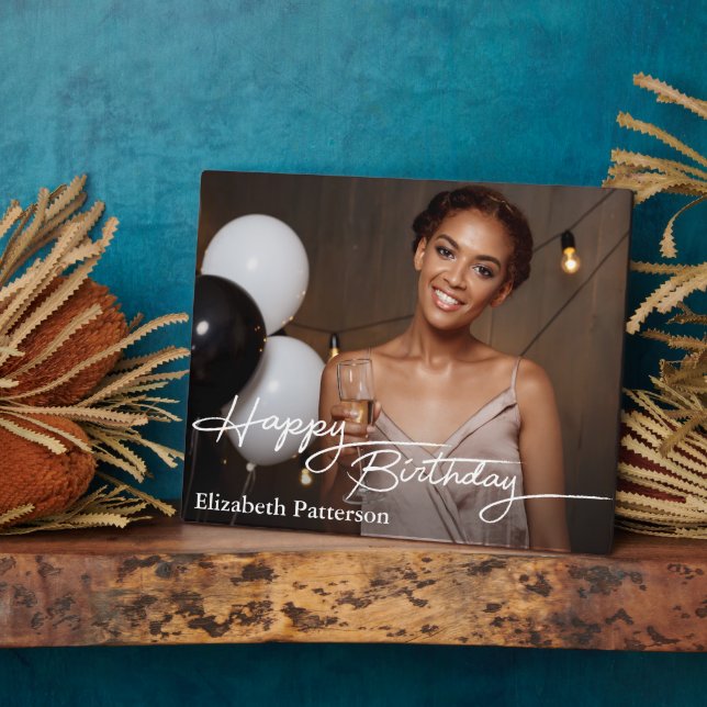 Plaque Photo Simple Classic Happy Birthday Photo (Côté)