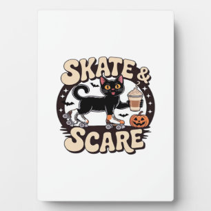 Plaque Photo Skate & Scare � Joli Chat Noir en Patins à Roulett