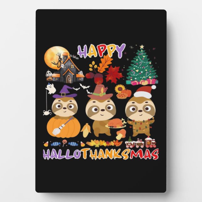 Plaque Photo Sloth Hallothanksmas heureux Drôle Halloween Thank (Devant)