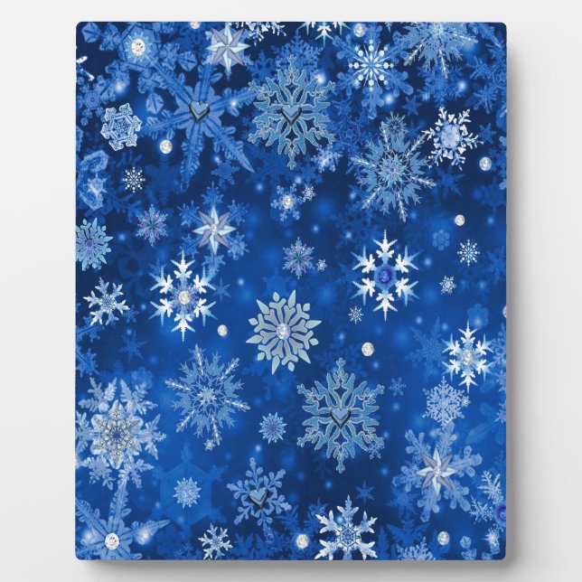 Plaque Photo Snowflakes de Noël Bleu et argent (Devant)
